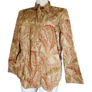 Chaps Women's Neutral Paisley Print L/S Dress Shirt Top 2X
